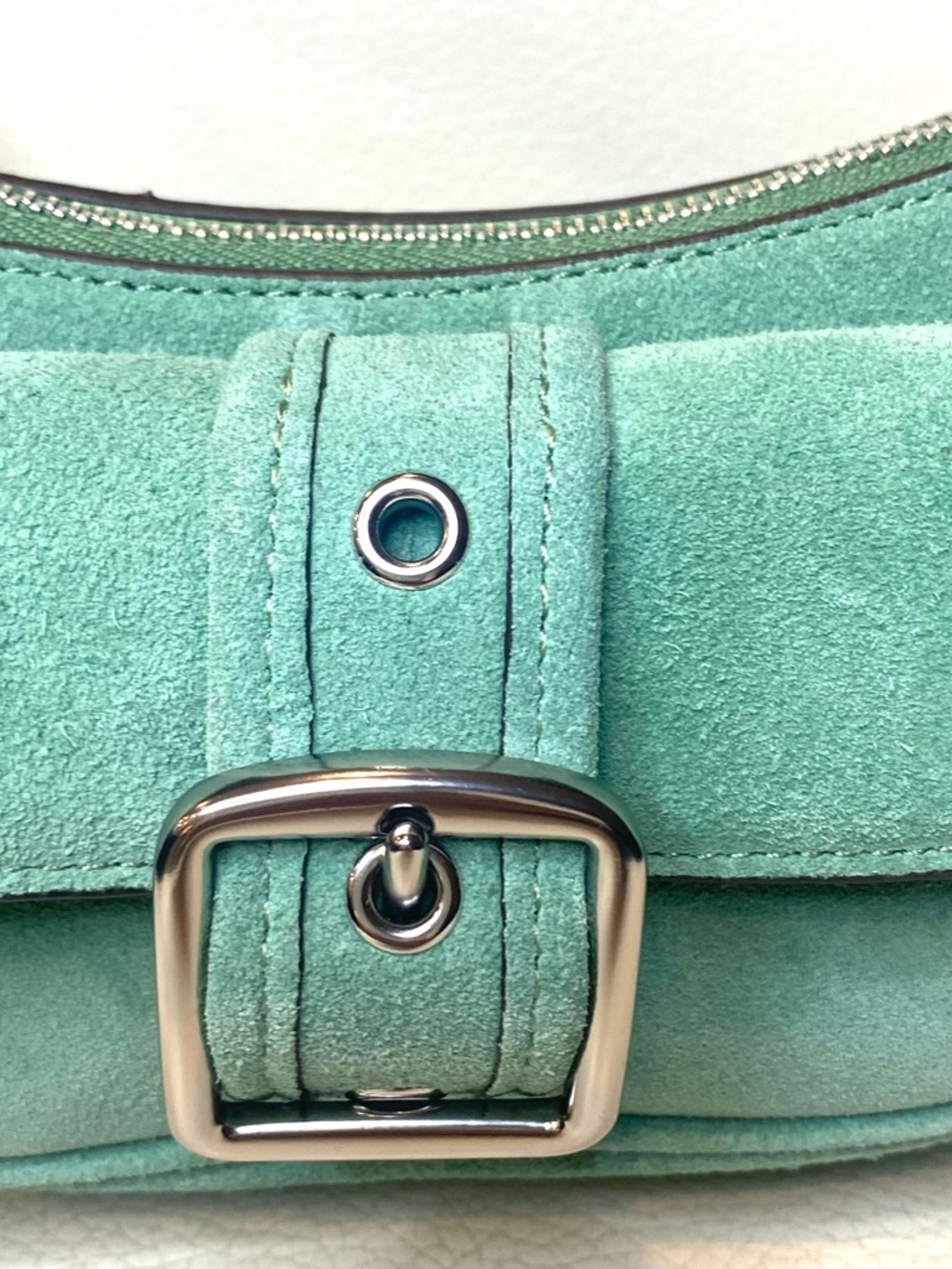 Coach Suede Soho Mini Shoulder Bag Baguette Leather Trim + Crossbody CDB12 Style - Picture 7 of 16